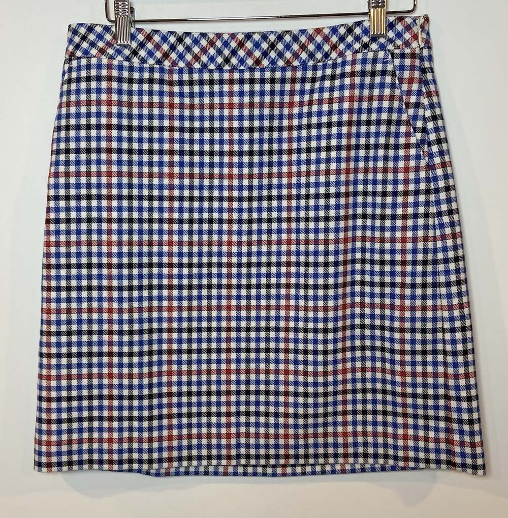 NWT Talbots Skirt Straight Red White Blue Check Size 10P Petite New